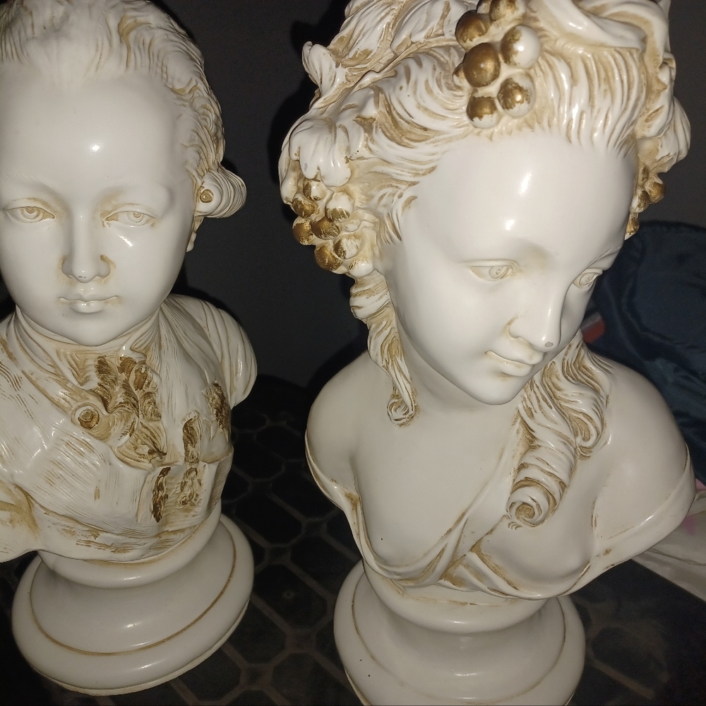 Rare Vintage French Couple Head Busts Sculptures By Triarn Tiam Paris